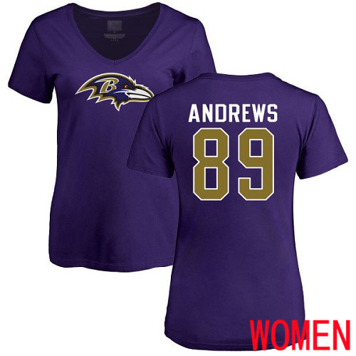 Baltimore Ravens Purple Women Mark Andrews Name and Number Logo NFL Football #89 T Shirt